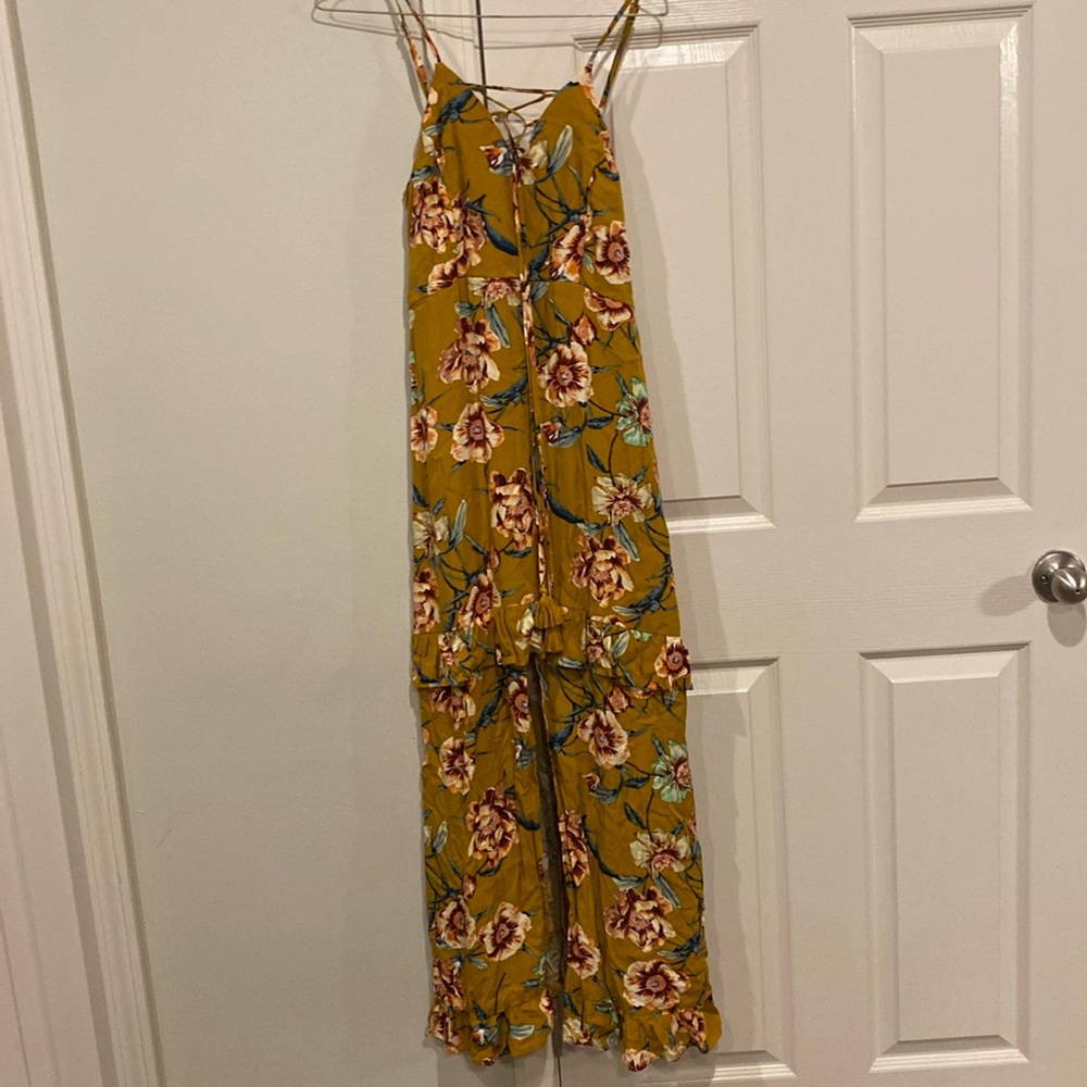Mustard floral maxi dress with slit